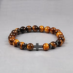 WWJD Energy Tiger Eye Stone Black Lava Cross Beads BraceletBraceletTiger Eye ElasticChina