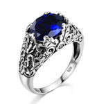 Blue Sapphire Neo-Gothic Oval Shape Trendy Ring - 925 Sterling SilverRing