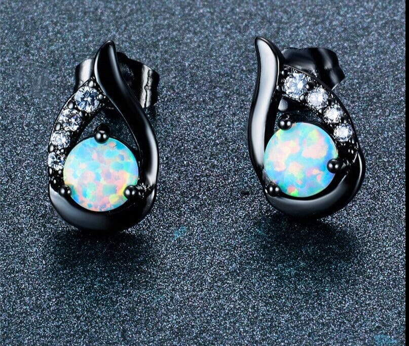 New Unique Silver Color/Black/Rose Gold Mystic White Fire Opal Stud EarringsEarrings