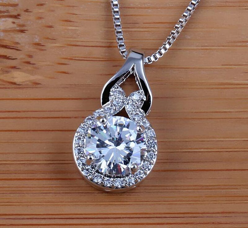 Unique Lab Diamond Pendant Necklace With Box Chain - 925 Sterling SilverNecklace