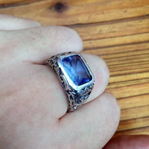 Natural Sapphire Mens Ring - 925 Sterling SilverRing