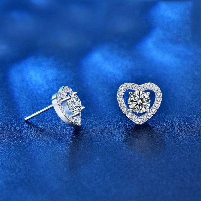 Heart Diamond Stud Earrings - 925 Sterling SilverEarrings