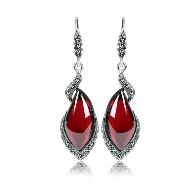 Silver Earrings with Garnet Stones Drop Vintage shape AtPerry – AtPerry ...