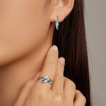 Blue Peacock Feather Open Ring and Earrings Jewelry Set - 925 Sterling SilverRing