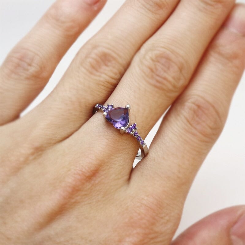 Amethyst Heart Shape Crystal Ring - 925 Sterling SilverRing