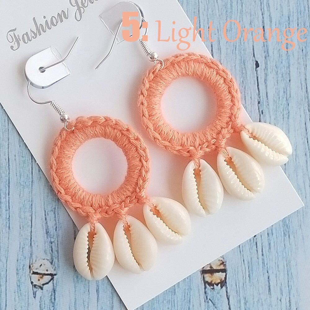 Fashion Boho Beach Puka Shell Crochet EarringsEarringsLight orange