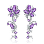 Elegant Amethyst Flower Drop Earrings - 925 Sterling SilverEarrings