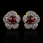 Exquisitely Inlaid Colored Ruby Rose Flower Earrings - 925 Sterling SilverEarrings