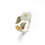White Hetian Jade Flower Ring - 925 Sterling SilverRing