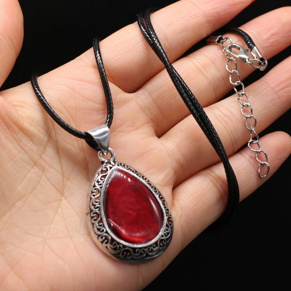 Natural Stone Water Drop Shape Pendant NecklaceHealing Crystal