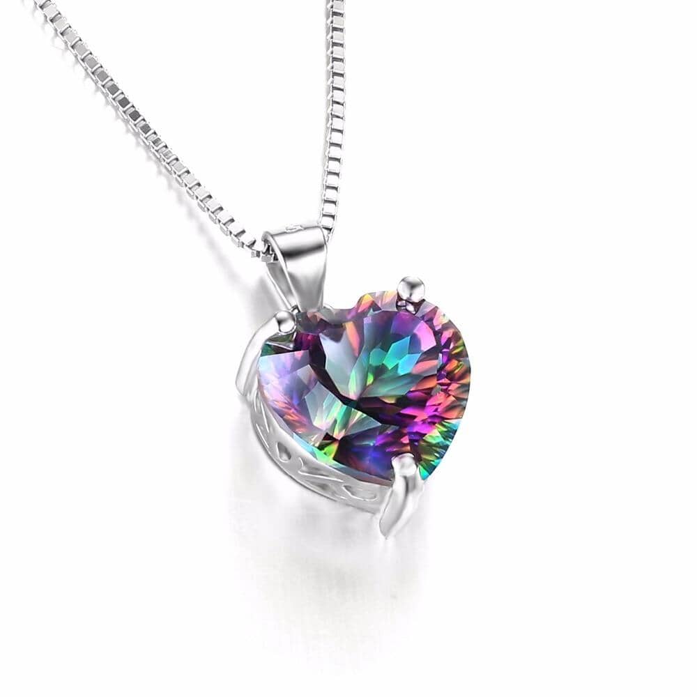 Rainbow Fire Mystic Topaz Heart Solid 925 Sterling Silver Pendant (Without Chain)Necklace