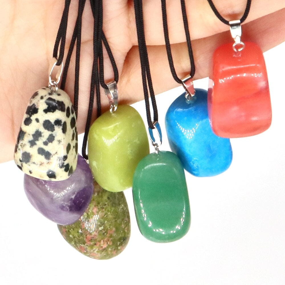 Aventurine and Other Stones Natural Crystal Irregular Tumbled Stone Reiki Rope NecklaceNecklace