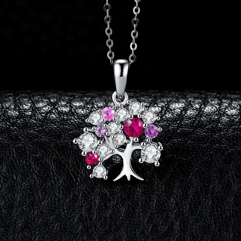 Life Tree Created Ruby - 925 Sterling SilverNecklace
