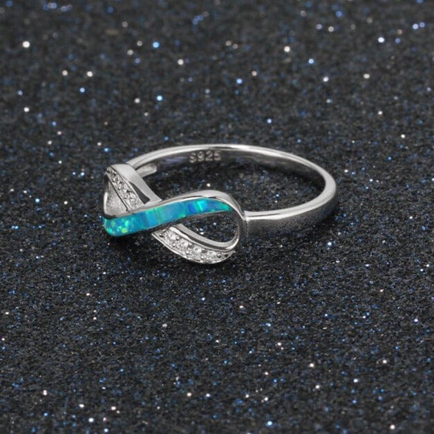 Eternity Cross Blue Opal Infinity Weave Ring - 925 Sterling SilverRing