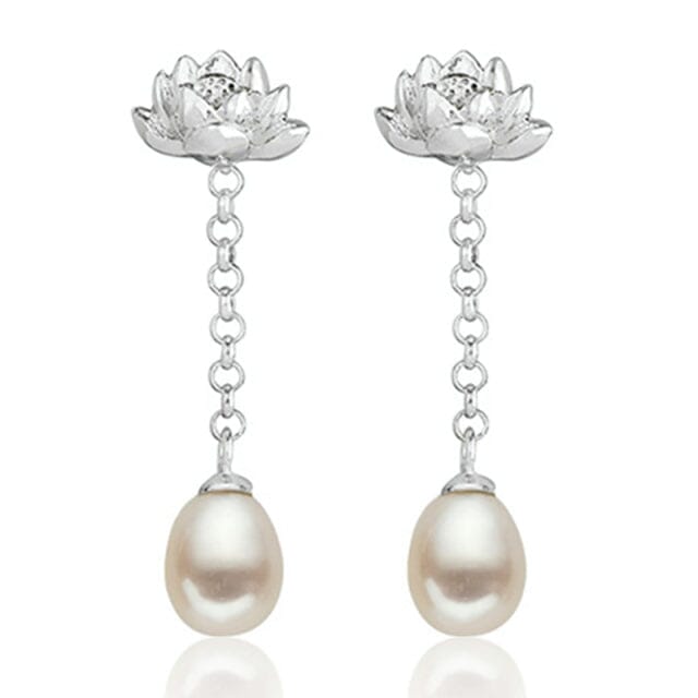 Water Drop Lotus Drop Earrings - 925 Sterling SilverEarringsSilver Pearl