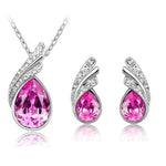 Austria Crystal Water Drop Leaves - A Pair of Earrings and a Necklace - Free ShippingEarringsRose