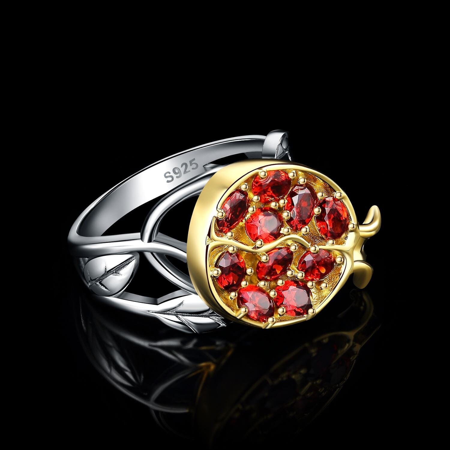 Pomegranate Leaf Red Ruby Gemstone Ring - 925 Sterling SilverRing