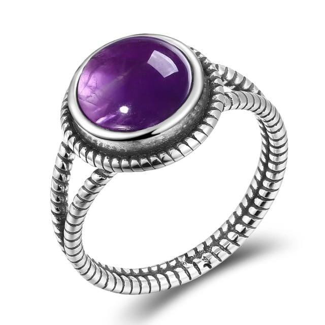 Natural Round Amethyst Lovely Ring - 925 Sterling SilverRing6