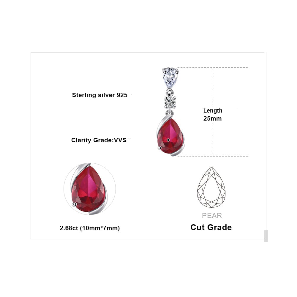 Pear Created Red Ruby Pendant - 925 Sterling Silver ( No Chain )Necklace