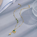 Sun Stainless Steel Green Stone Beads Chain NecklaceNecklace