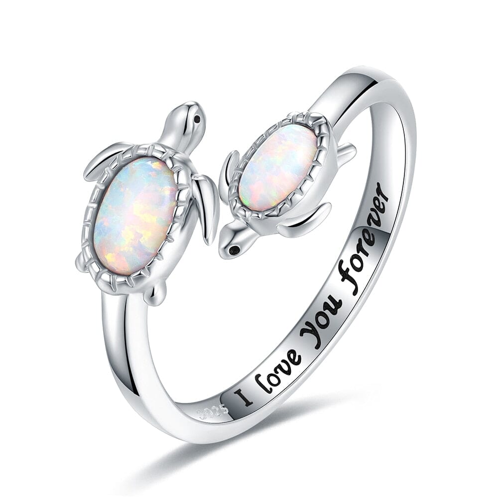 Mother Daughter Sea Turtle Opal Adjustable Ring - 925-Sterling-SilverRing