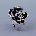 Elegant Unique Black Enamel Flower Ring - 925 Sterling SilverRing6