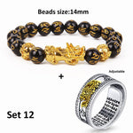Wealth and Lucky Adjustable Ring and Beaded BraceletJewelry SetSet 12