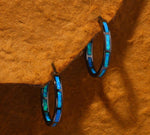 Blue Fire Opal Black Gold Hoop EarringsEarrings