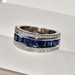 Wide Blue Square Sapphire Ring - 925 Sterling SilverRing
