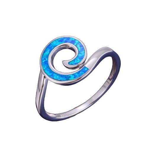 Rainbow Cloud Wave Blue White Fire Opal Ring - 925 Sterling SilverRing