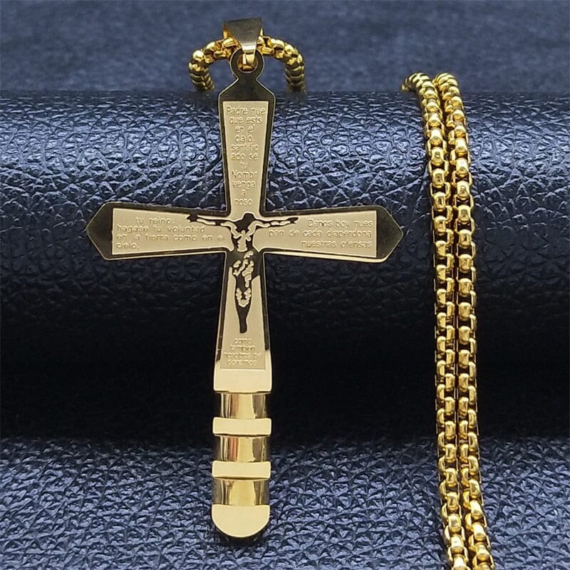 WWJD Cross Christian Prayer Necklace - ( Stainless Steel Gold )Necklace