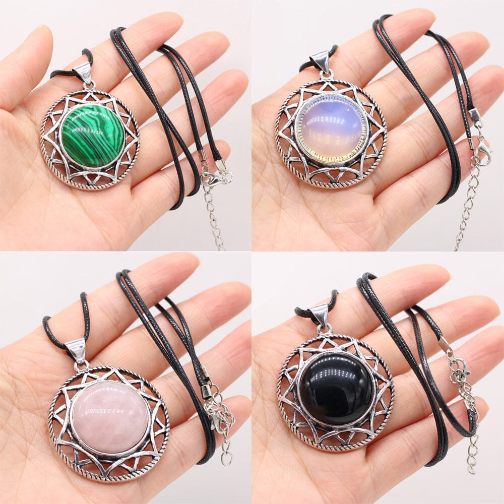 Natural Stone Round Shape Pendant NecklaceHealing Crystal