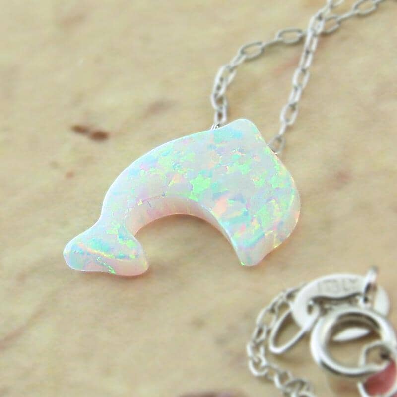 Dolphin White Fire Opal Necklace - 925 Sterling SilverNecklace