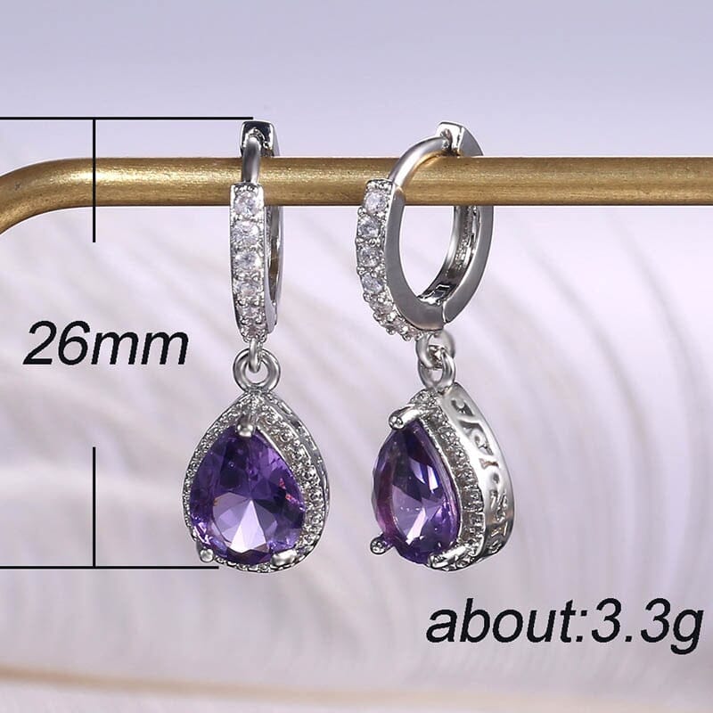 Water Drop Shaped Amethyst Earrings - 925 Sterling SilverEarrings