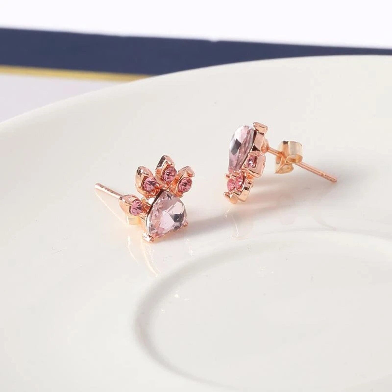 Paw Pink Rose Quartz Stud Earrings - 925 sterlingEarrings