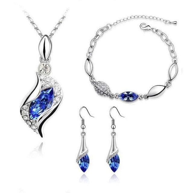 Elegant Party Crystals Jewelry SetJewelry SetSilver Navy Blue