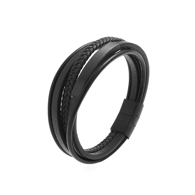 WWJD Fashion Classic Black Woven Leather Inlaid Cross Magnetic BraceletBraceletA6569-Black