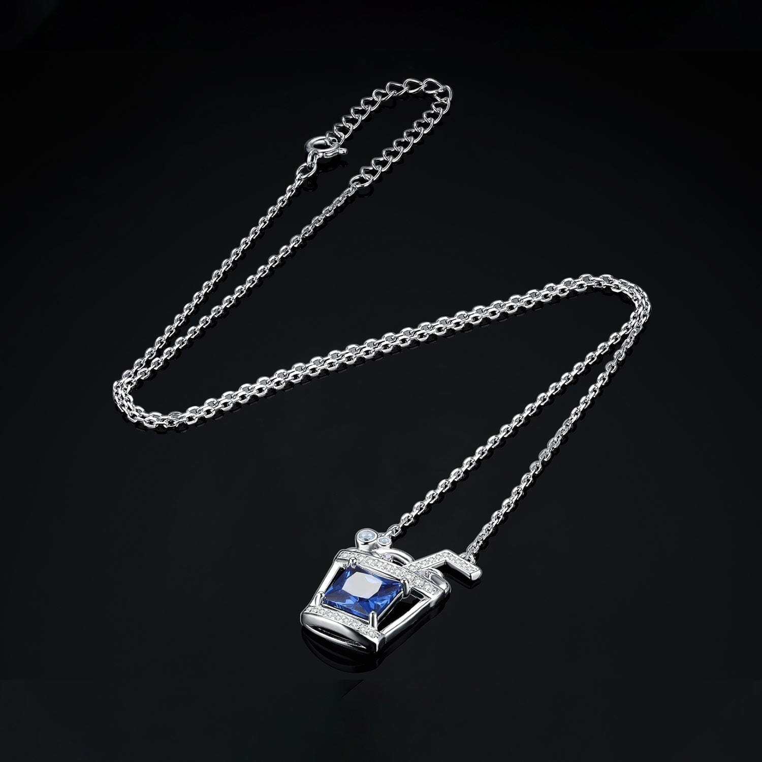 Fashion Ice Cold Drink 3.1ct Blue Sapphire Gemstone Necklace - 925 Sterling SilverNecklace