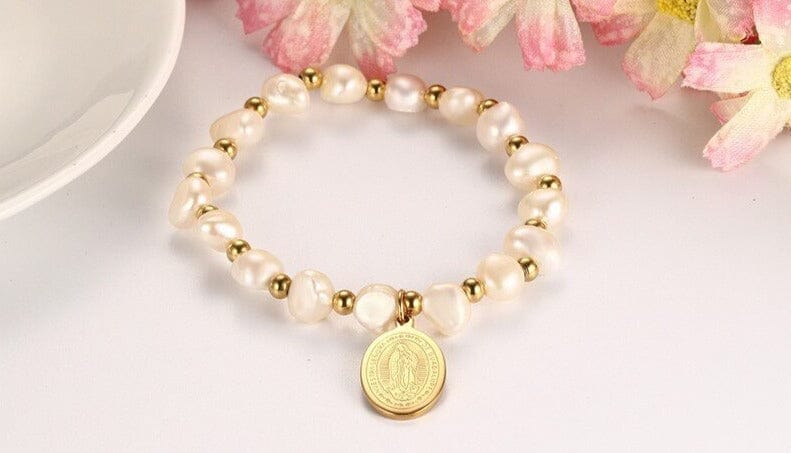 Stainless Steel Virgin Mary WWJD Pearl BraceletBracelet