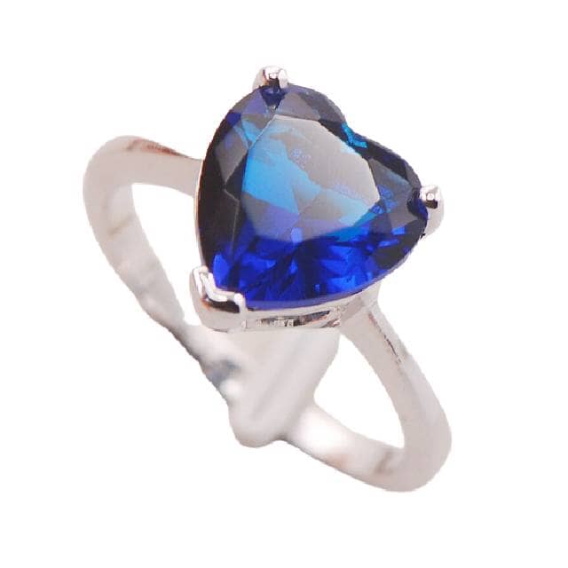 Pretty Heart CZ Sapphire Ring - 925 Sterling SilverRing