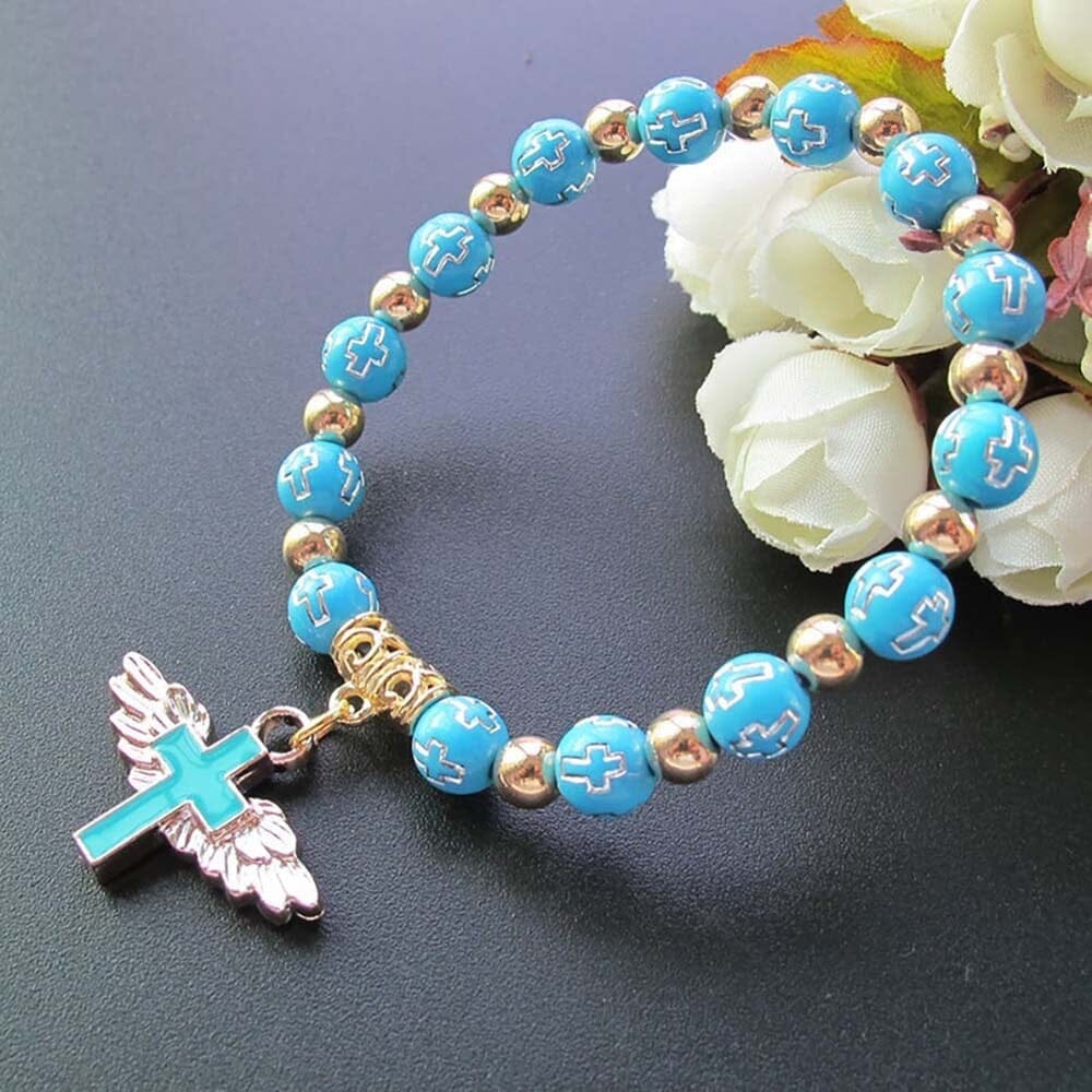 Exquisite Angel Cross Rosary WWJD Beads BraceletsBraceletC