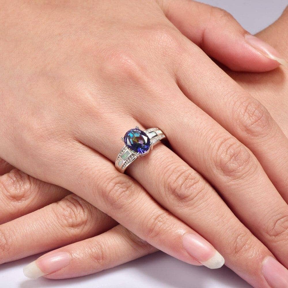 Rainbow Topaz With White Fire Opal Sterling Silver RingRing