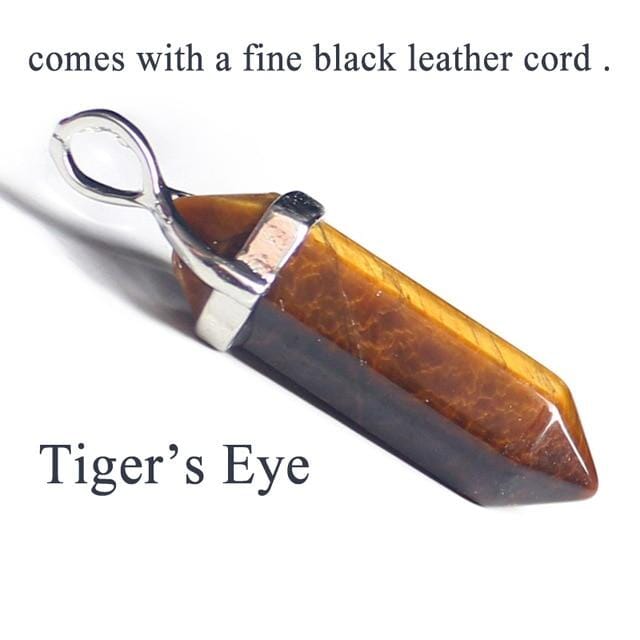 19 Design Natural Crystal Pendant Black Leather NecklacesNecklaceTiger Eye
