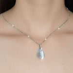 Fashion Water Drop Shaped Cat Eye Stone Necklace - 925 Sterling SilverNecklace