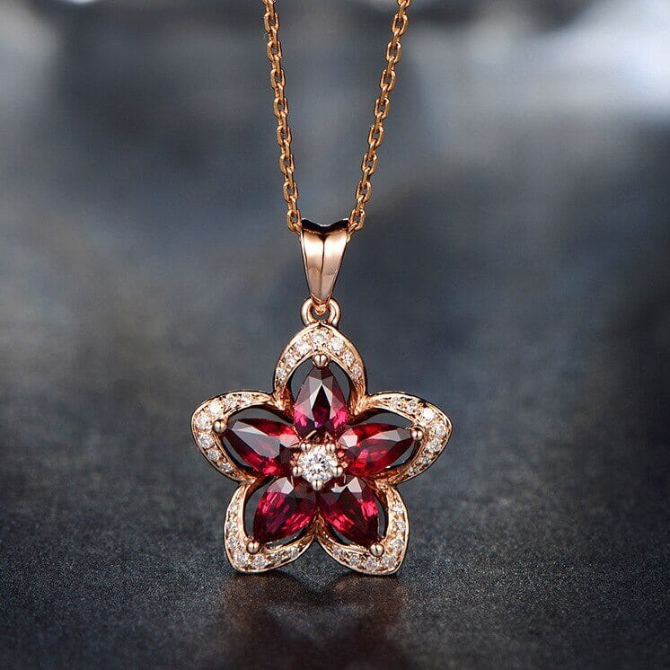 Classic Star Shape Red Ruby Pendant Necklace - 925 Sterling SilverNecklace