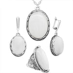 Fashionable Oval Opal Jewelry Set - Necklace, Earrings & RingJewelry SetNecklace Set - White8