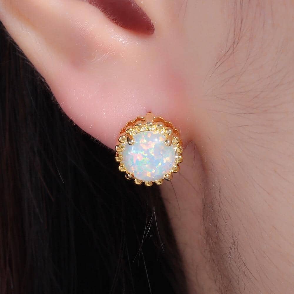 Dazzling White Fire Opal Gold Stud EarringEarrings