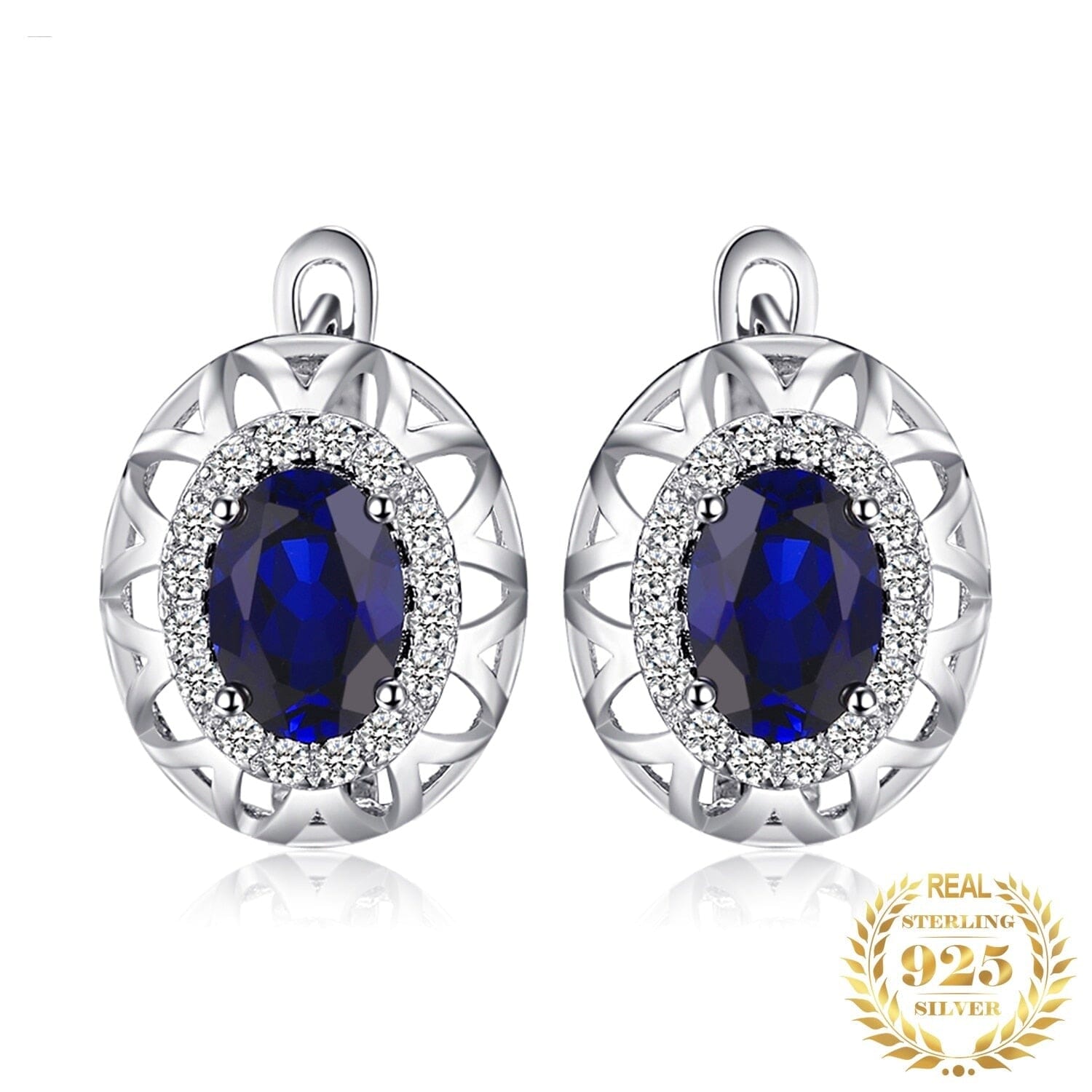 Fashion Statement Oval-Cut Created Sapphire Hoop Earrings - 925 Sterling SilverEarrings