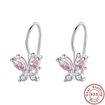 Sparkling Pink Sapphire Cute Butterfly Hoop Earrings - 925 Sterling SilverEarrings