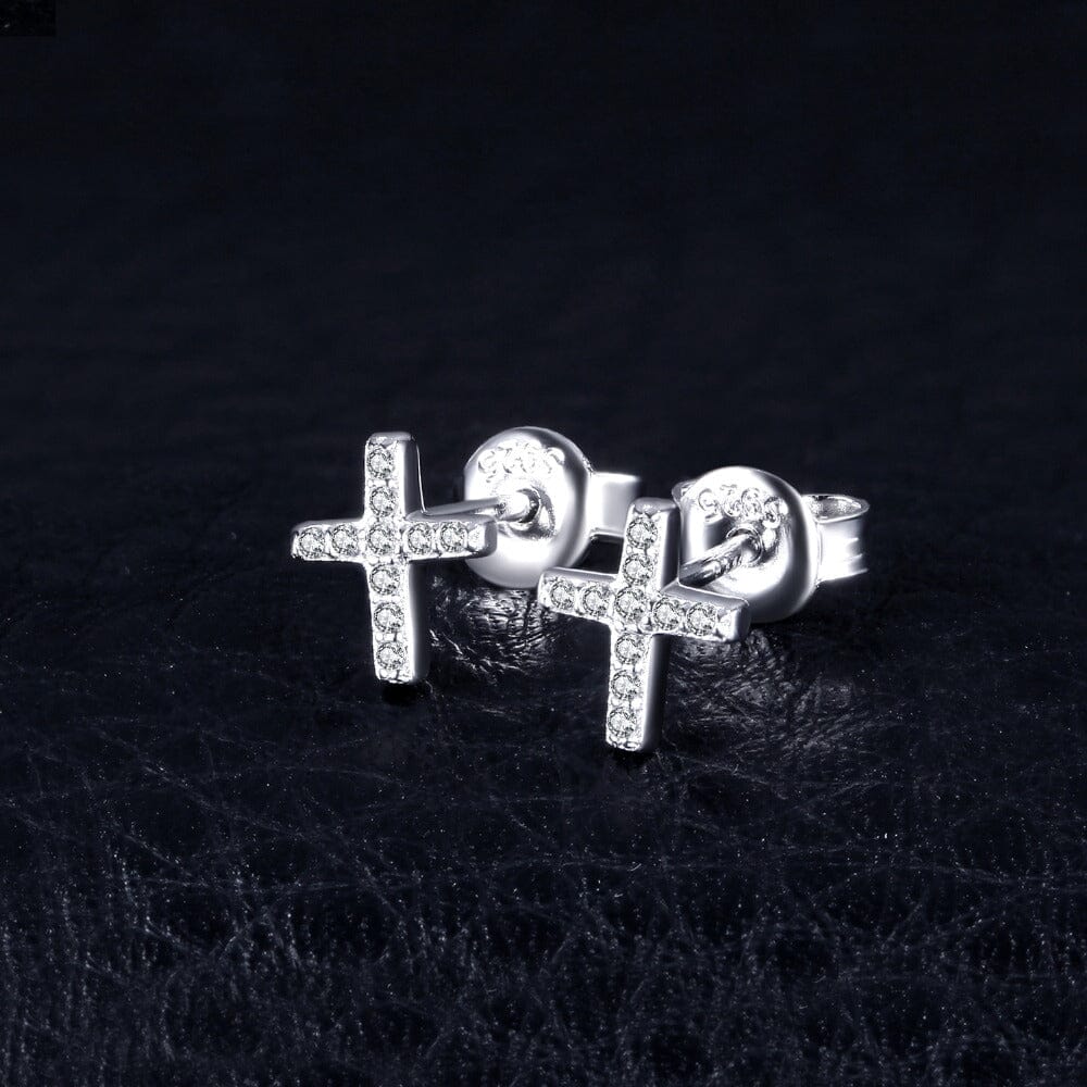 Cross Diamond Stud Earrings - 925 Sterling SilverEarrings